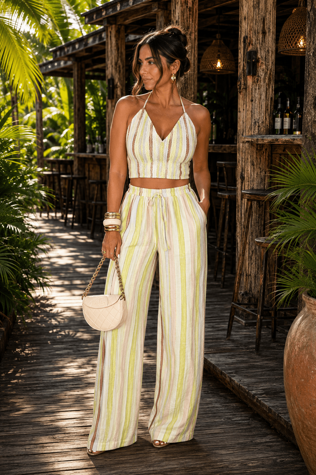 Lime Striped Halter Pant Set - STYLED BY ALX COUTUREOutfit Sets