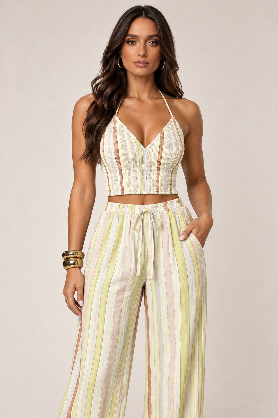 Lime Striped Halter Pant Set - STYLED BY ALX COUTUREOutfit Sets
