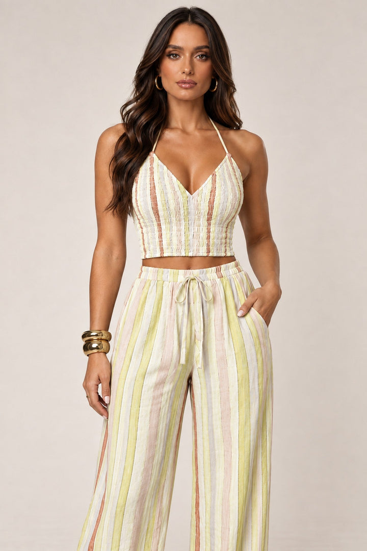 Lime Striped Halter Pant Set - STYLED BY ALX COUTUREOutfit Sets
