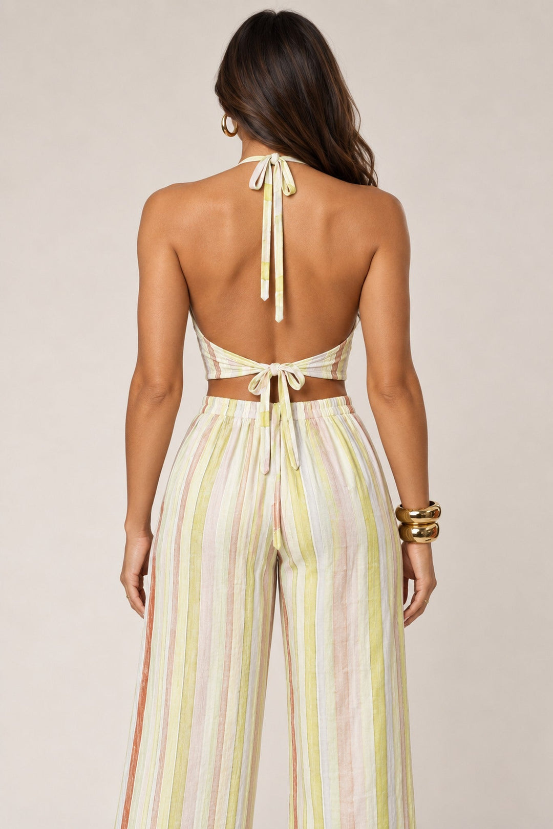 Lime Striped Halter Pant Set - STYLED BY ALX COUTUREOutfit Sets