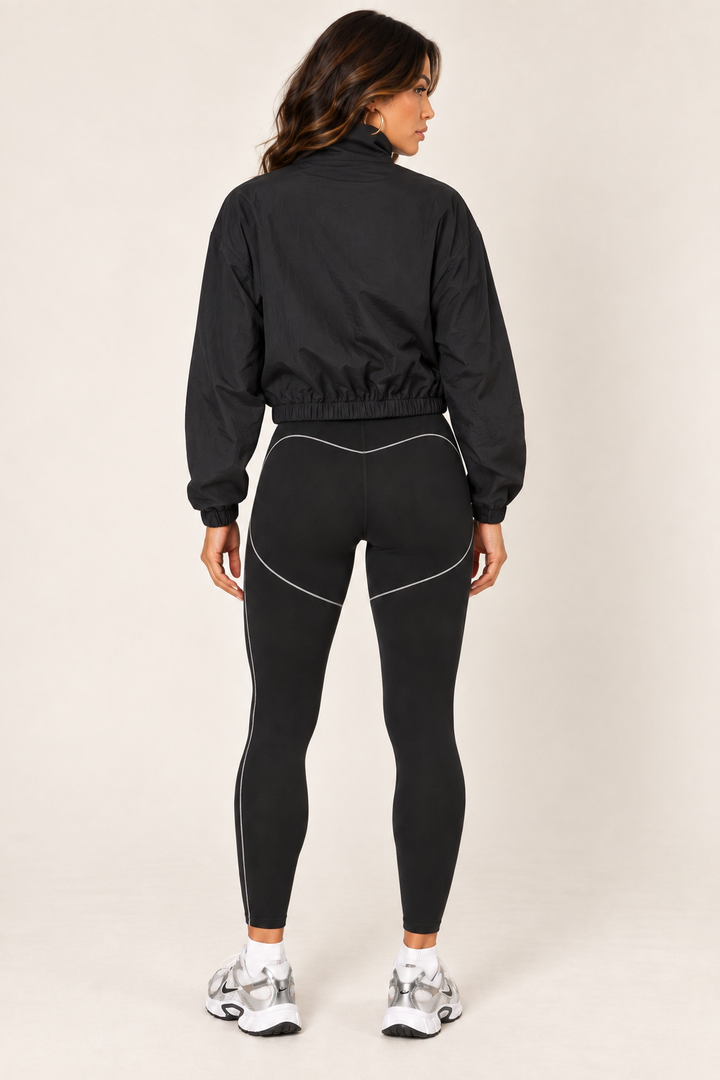 Black cropped windbreaker — full back