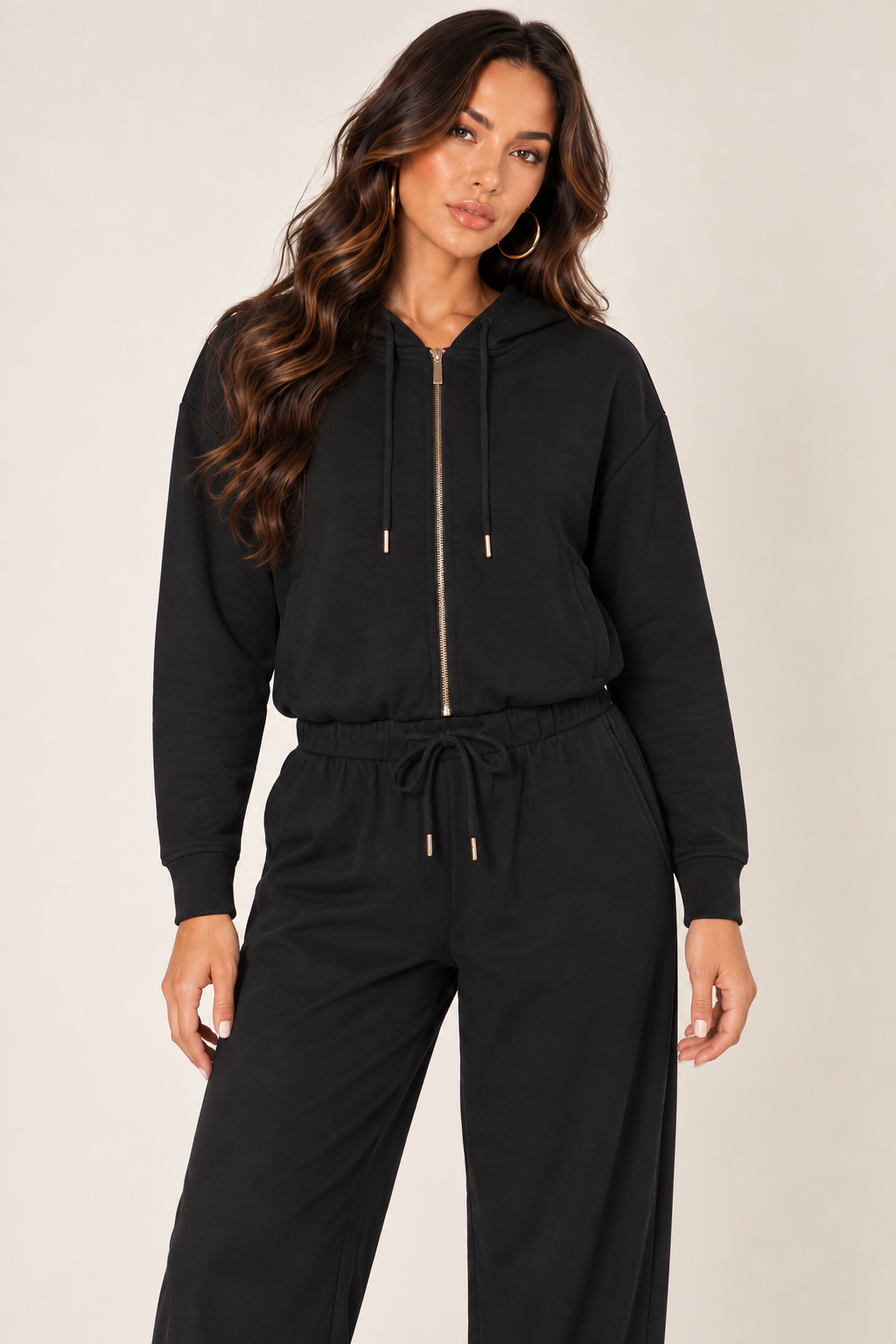 Black LOVE TREE cropped zip hoodie — Hoodie · front zipped
