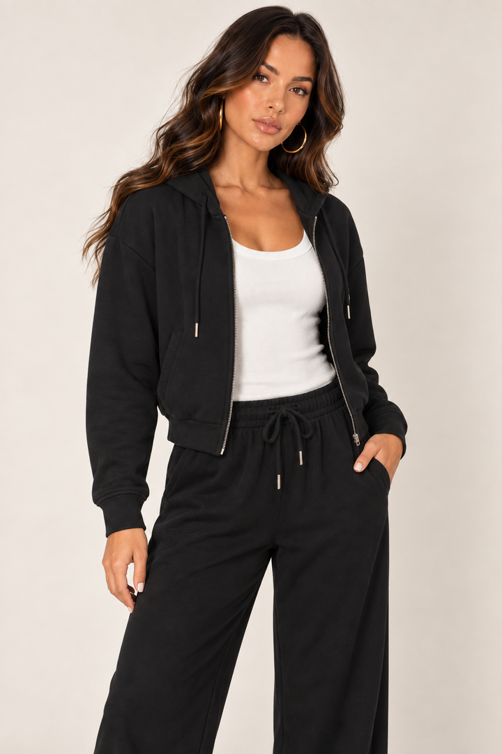 Black LOVE TREE cropped zip hoodie — Hoodie · right open