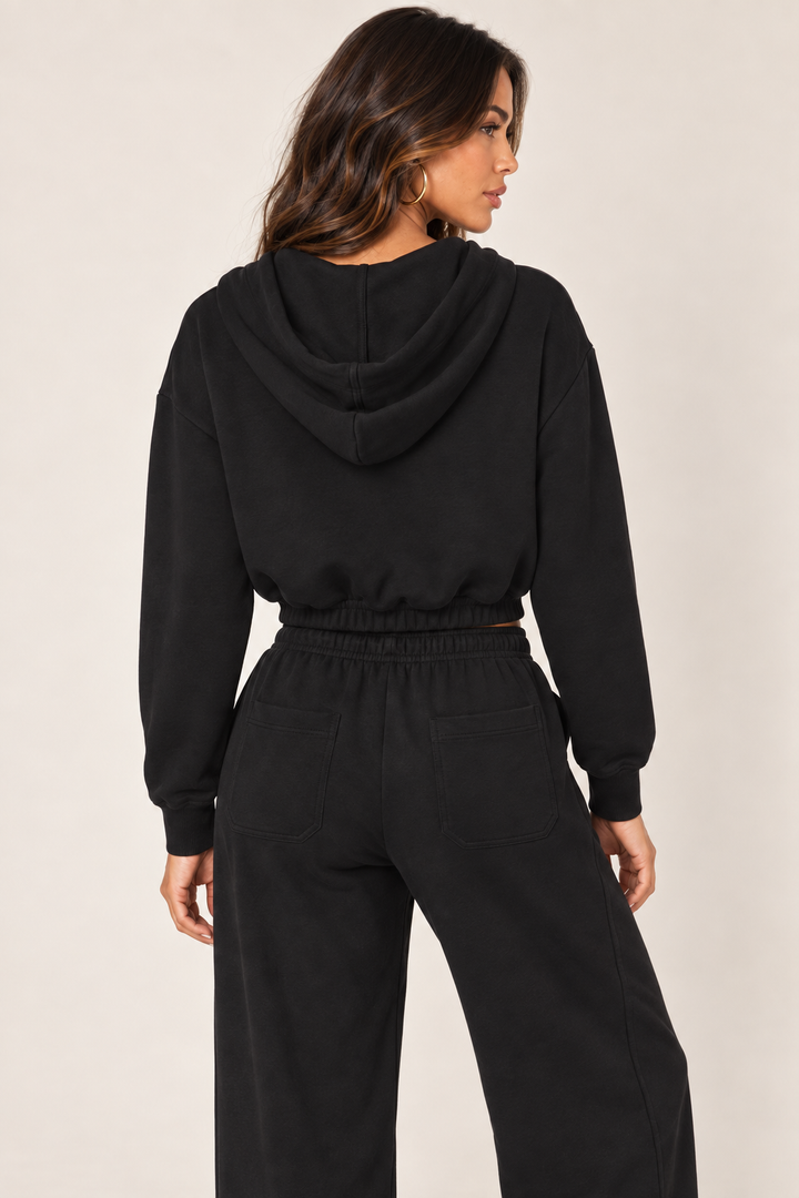 Black LOVE TREE cropped zip hoodie — Hoodie · rear detail