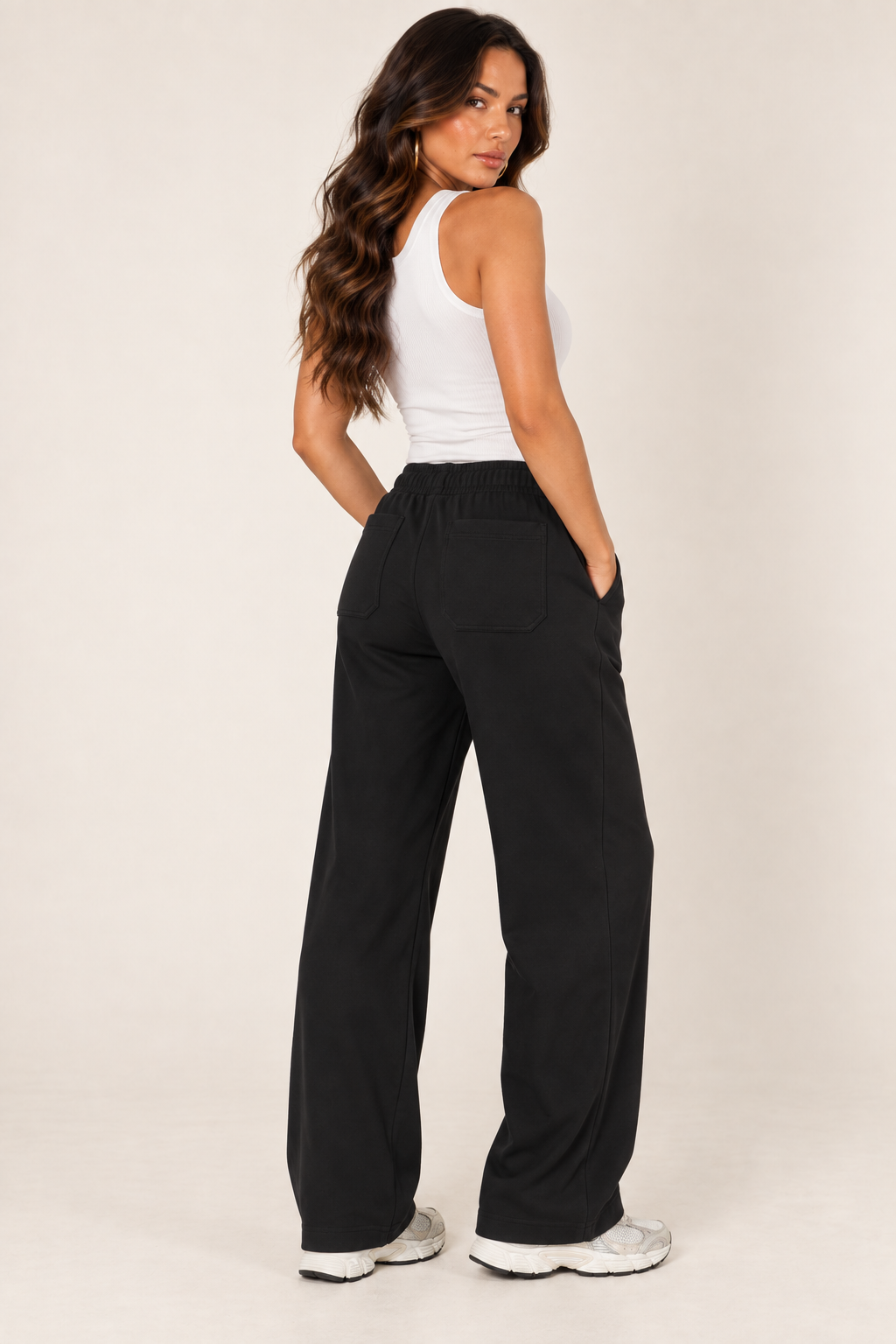 Black LOVE TREE wide-leg drawstring sweatpants — Sweatpants · back pockets