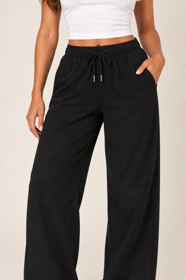 Black LOVE TREE wide-leg drawstring sweatpants — Sweatpants · drawstring waist