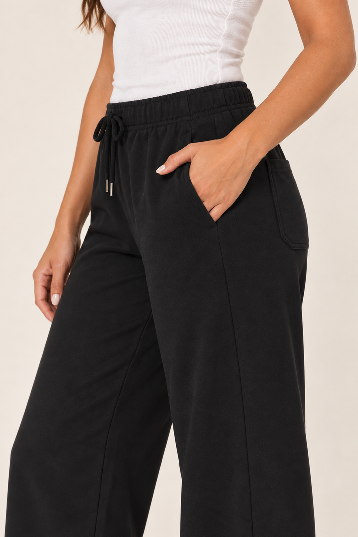 Black LOVE TREE wide-leg drawstring sweatpants — Sweatpants · side pocket detail