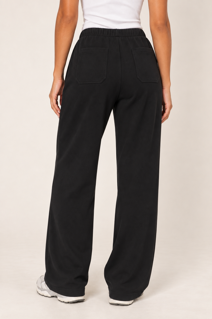 Black LOVE TREE wide-leg drawstring sweatpants — Sweatpants · rear pocket detail
