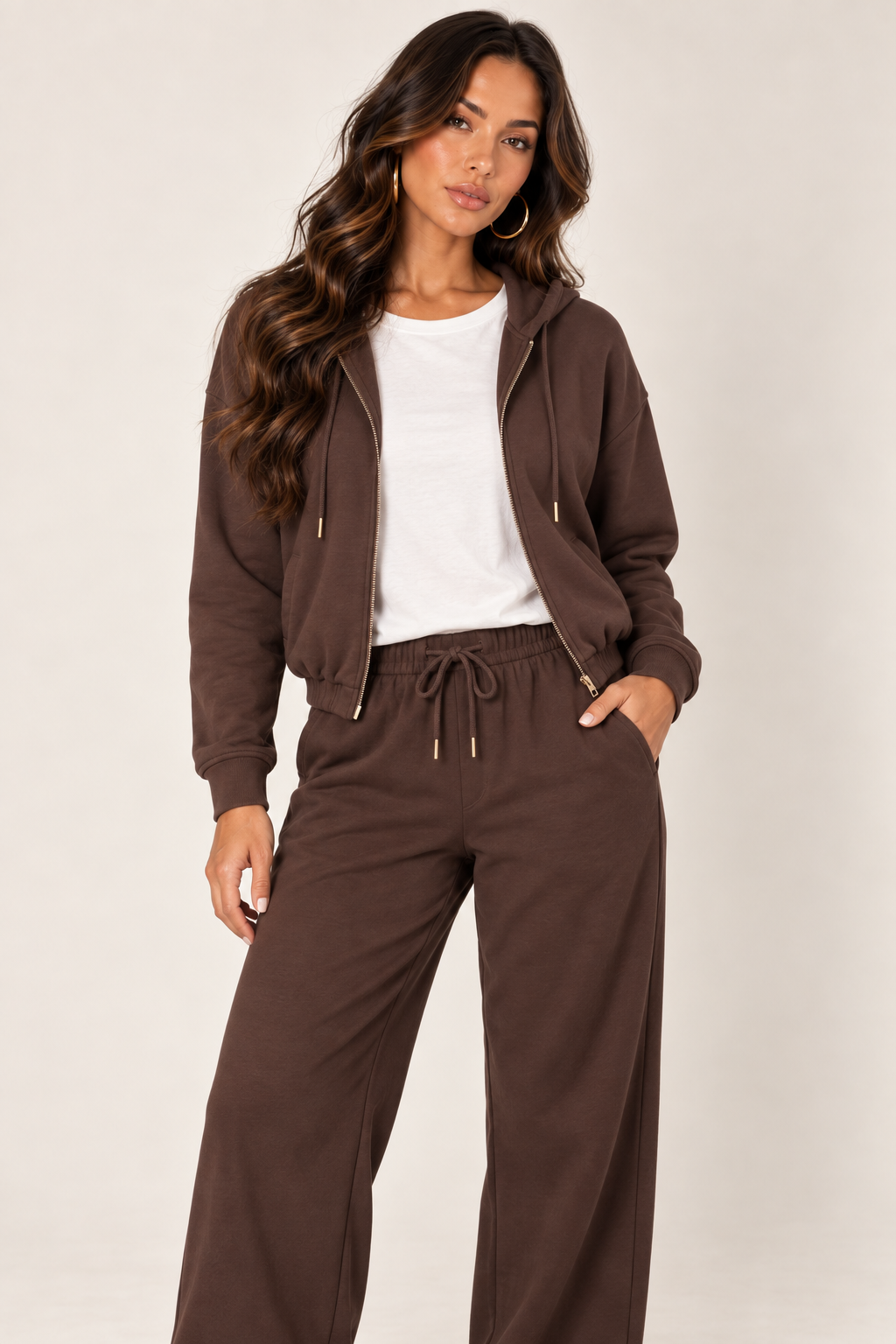 Chocolate LOVE TREE cropped zip hoodie — Hoodie · relaxed white tee