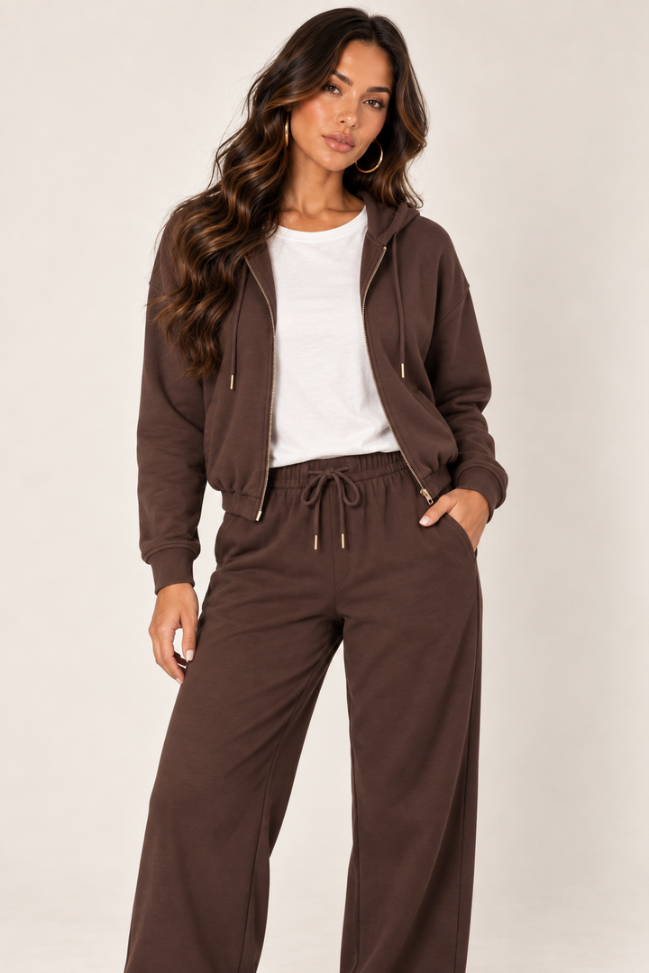 Chocolate LOVE TREE cropped zip hoodie — Hoodie · relaxed white tee
