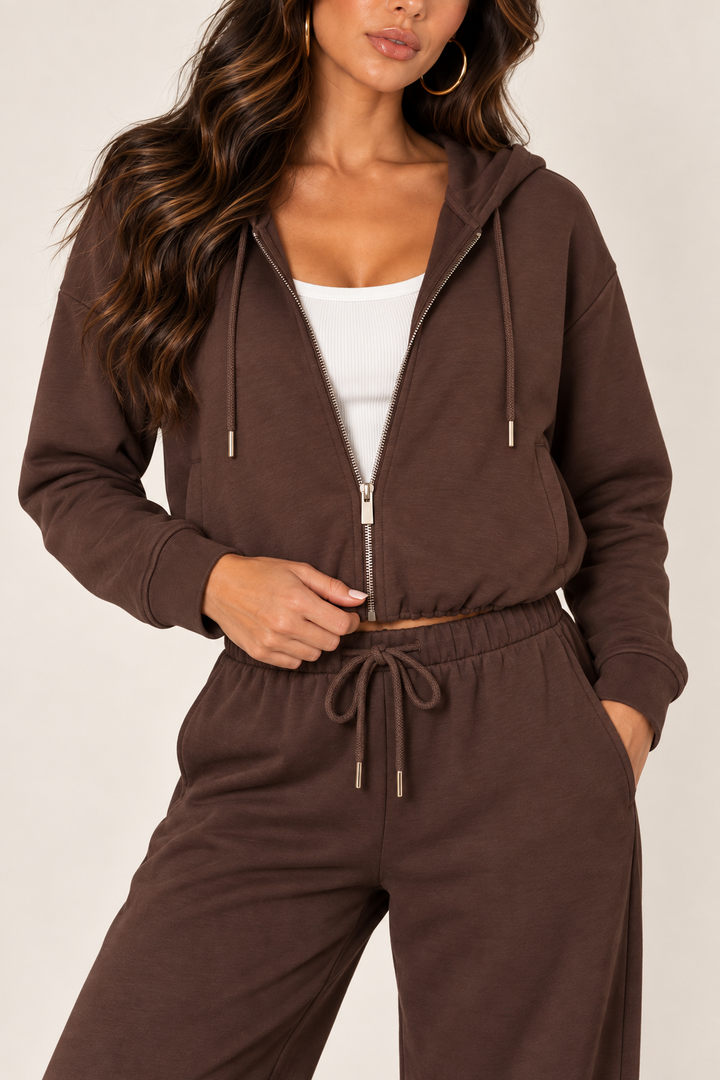 Chocolate LOVE TREE cropped zip hoodie — Hoodie · zipper and cuff detail