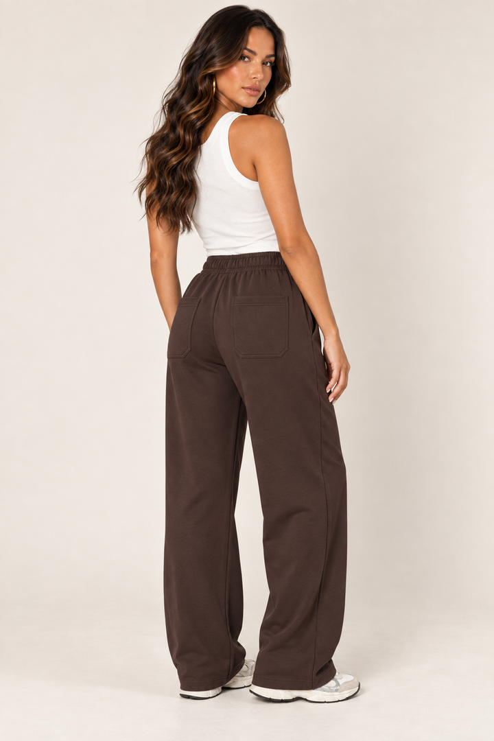 Chocolate LOVE TREE wide-leg drawstring sweatpants — Sweatpants · back pockets