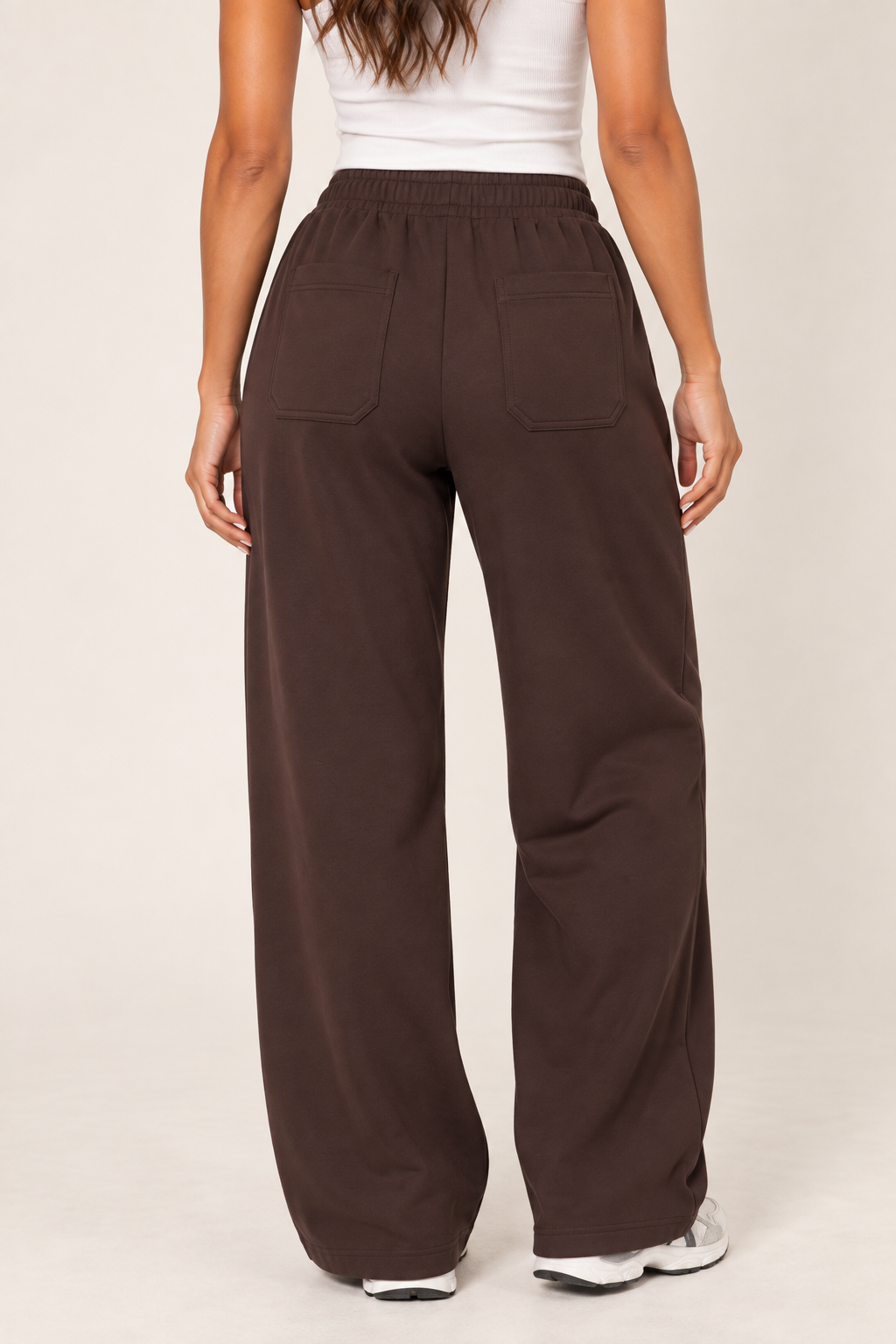 Chocolate LOVE TREE wide-leg drawstring sweatpants — Sweatpants · rear pocket detail