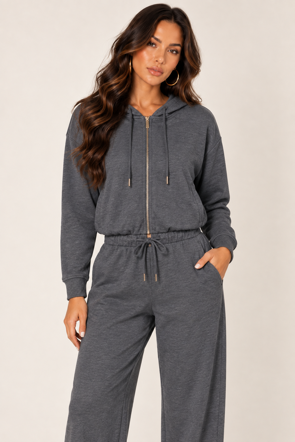 Dark Heather Grey LOVE TREE cropped zip hoodie — Hoodie · front zipped