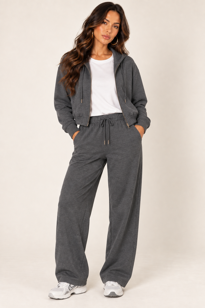 Dark Heather Grey LOVE TREE cropped zip hoodie — Hoodie · relaxed white tee