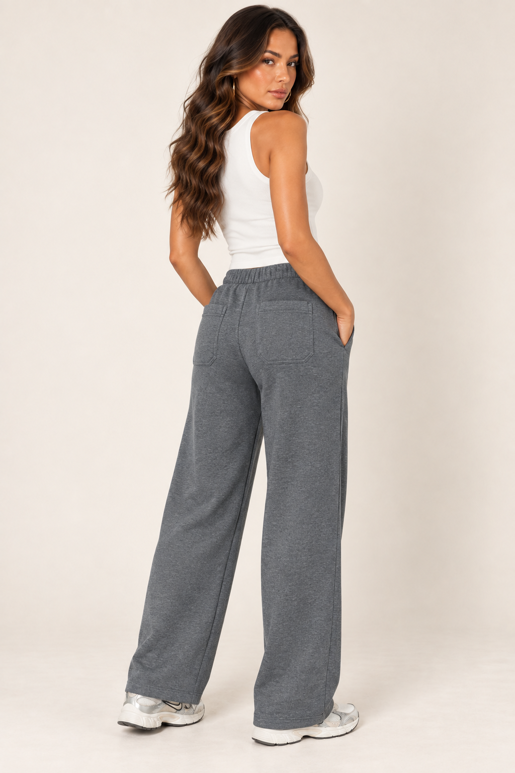Dark Heather Grey LOVE TREE wide-leg drawstring sweatpants — Sweatpants · back pockets