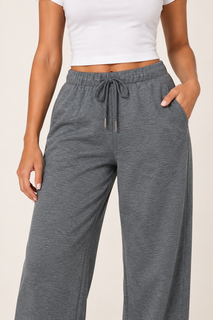 Dark Heather Grey LOVE TREE wide-leg drawstring sweatpants — Sweatpants · drawstring waist