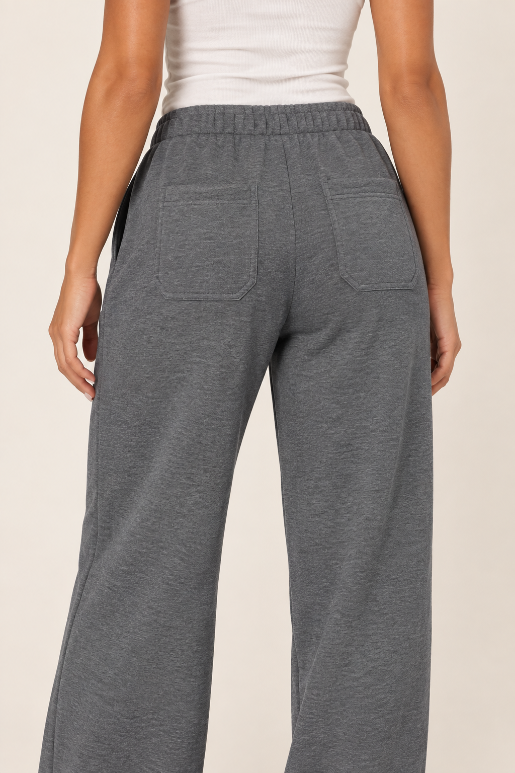 Dark Heather Grey LOVE TREE wide-leg drawstring sweatpants — Sweatpants · rear pocket detail