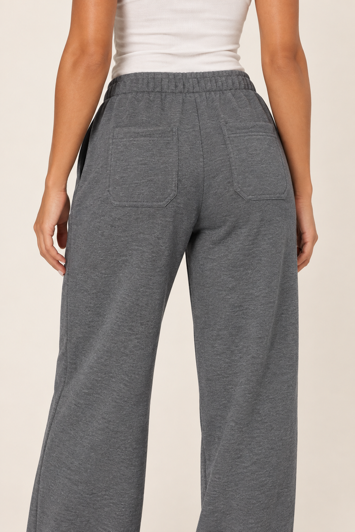 Dark Heather Grey LOVE TREE wide-leg drawstring sweatpants — Sweatpants · rear pocket detail