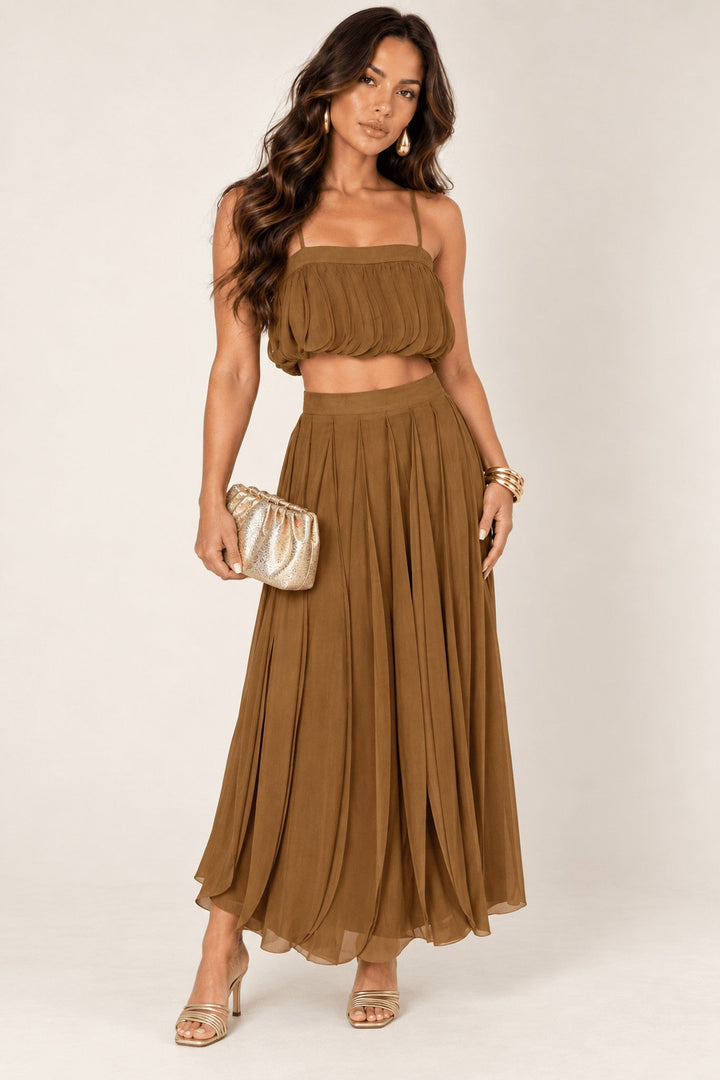 Mocha Petal Layer Skirt Set - STYLED BY ALX COUTUREOutfit Sets