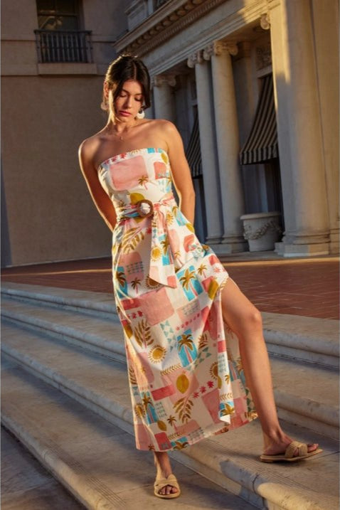 Moroccan Spring Rattan Belt Strapless Maxi Dress STYLED BY ALX COUTURE Moroccan Spring Rattan Belt Strapless Maxi Dress STYLED BY ALX COUTURE