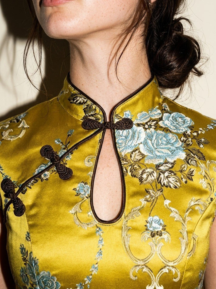 Mustard Jacquard Satin Mini Dress - STYLED BY ALX COUTUREDresses