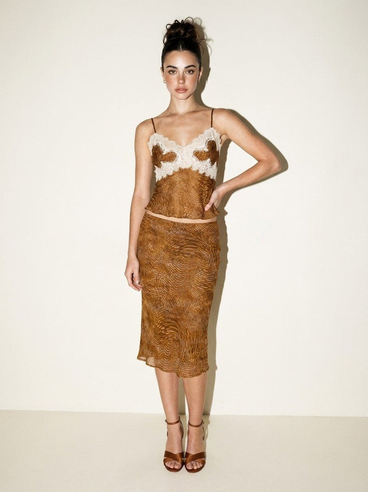 Mustard Print Chiffon Skirt Set - STYLED BY ALX COUTUREOutfit Sets