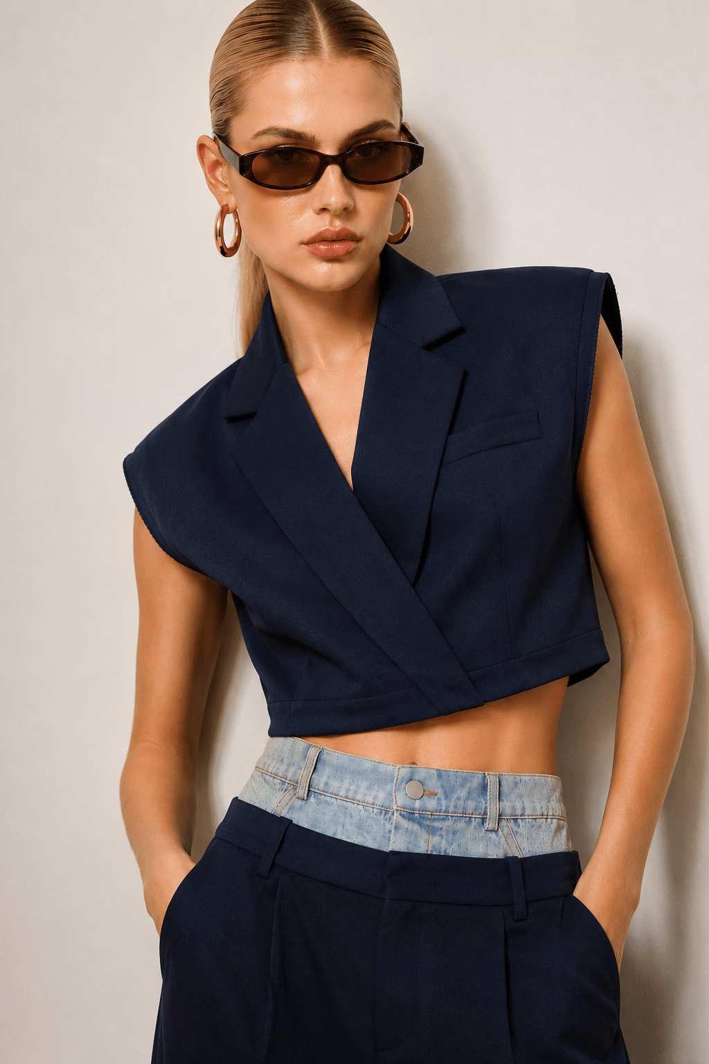 Navy Blue Billie Vest Top - STYLED BY ALX COUTUREShirts & Tops