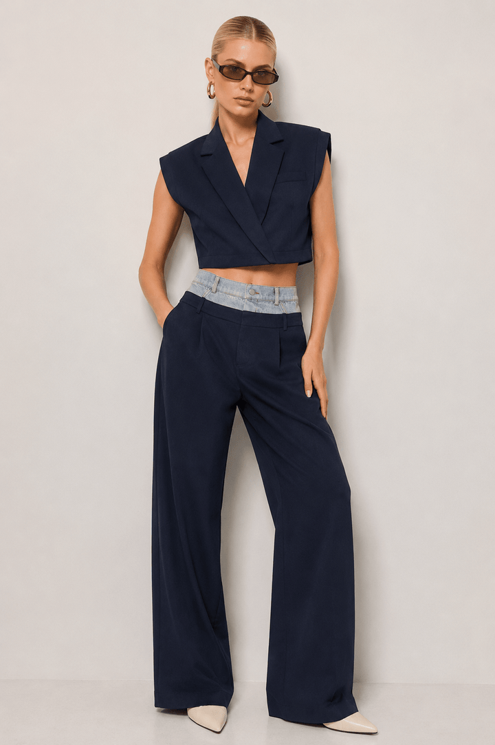 Navy Blue Billie Vest Top - STYLED BY ALX COUTUREShirts & Tops