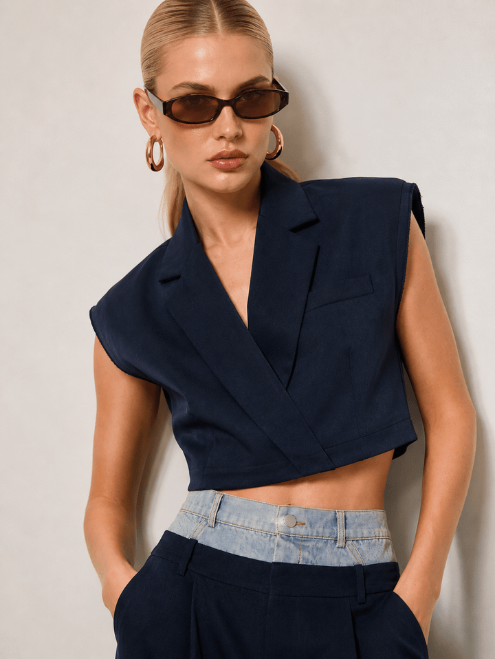 Navy Blue Billie Vest Top - STYLED BY ALX COUTUREShirts & Tops
