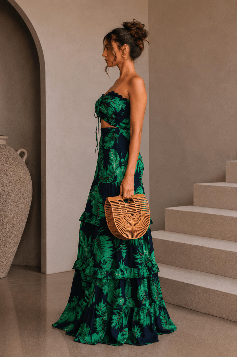 Navy Blue & Palm Print Maxi Dress - STYLED BY ALX COUTUREDresses
