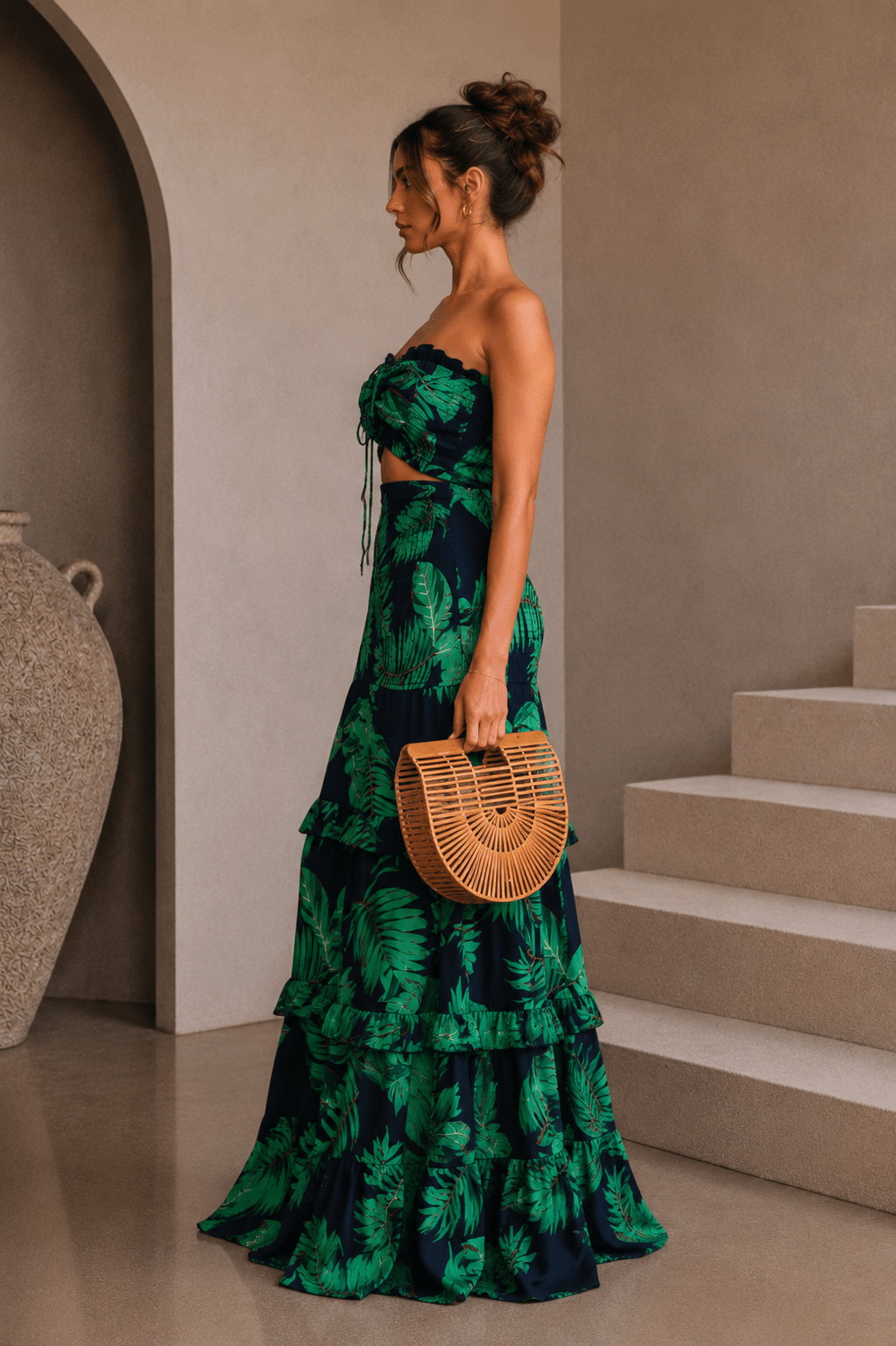 Navy Blue & Palm Print Maxi Dress - STYLED BY ALX COUTUREDresses