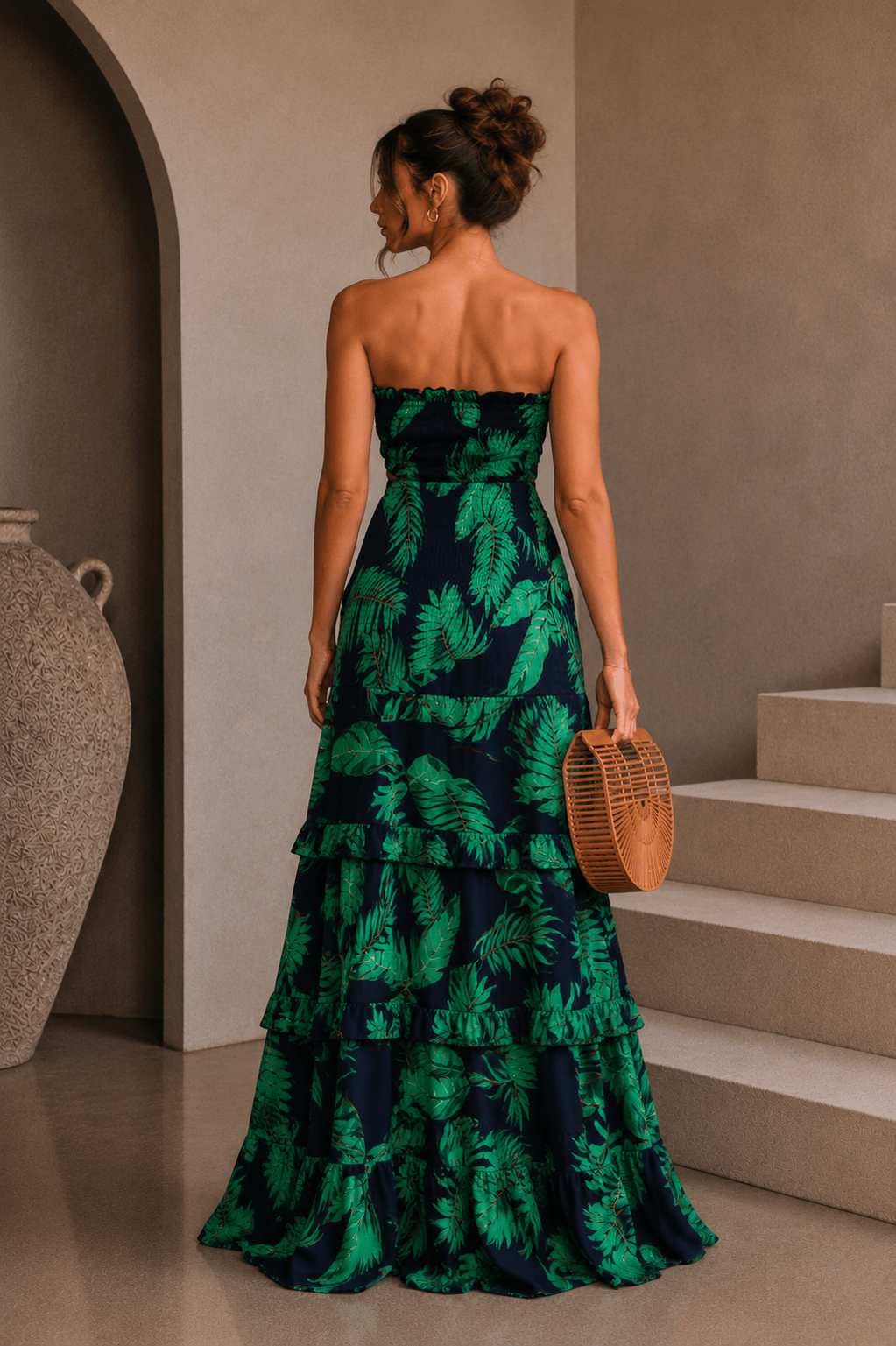 Navy Blue & Palm Print Maxi Dress - STYLED BY ALX COUTUREDresses