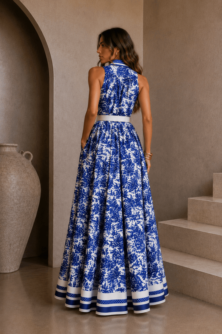Navy Button Down Shirt Maxi Dress - STYLED BY ALX COUTUREDresses