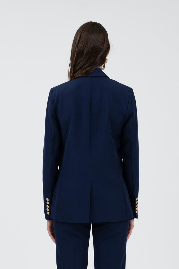 Navy Gold Hardware Button Cuff Blazer - STYLED BY ALX COUTUREBlazer