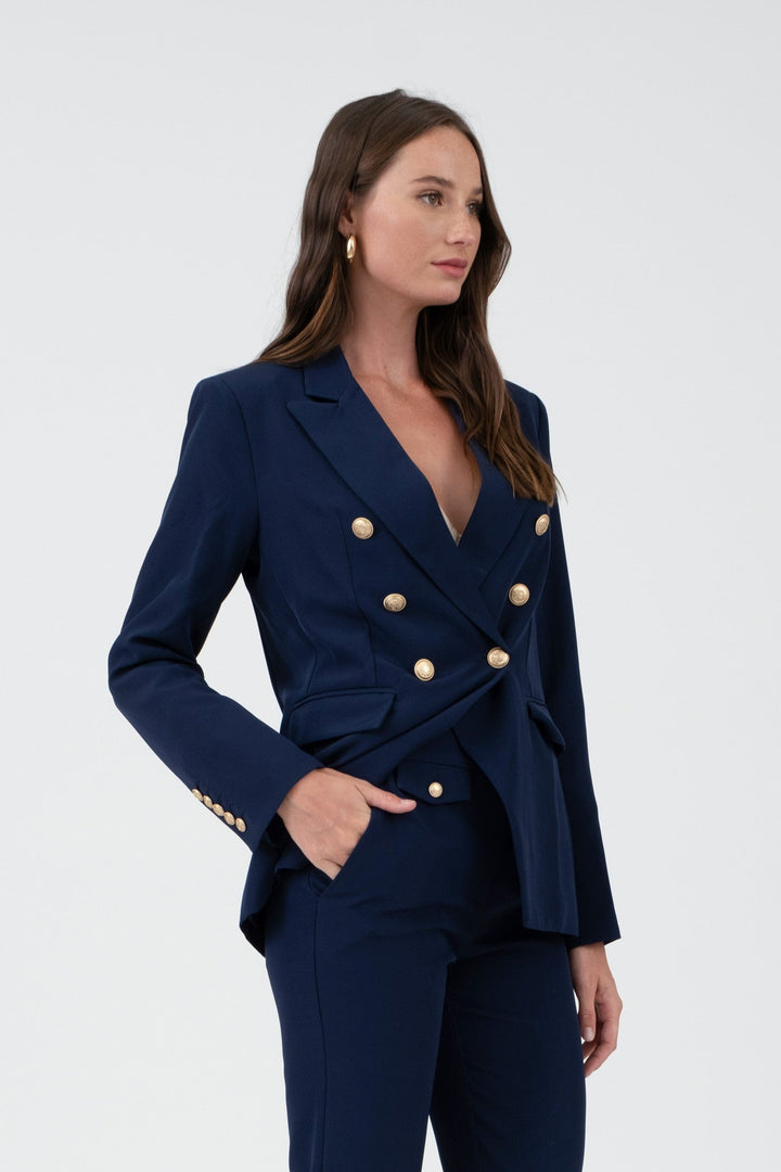 Navy Gold Hardware Button Cuff Blazer - STYLED BY ALX COUTUREBlazer