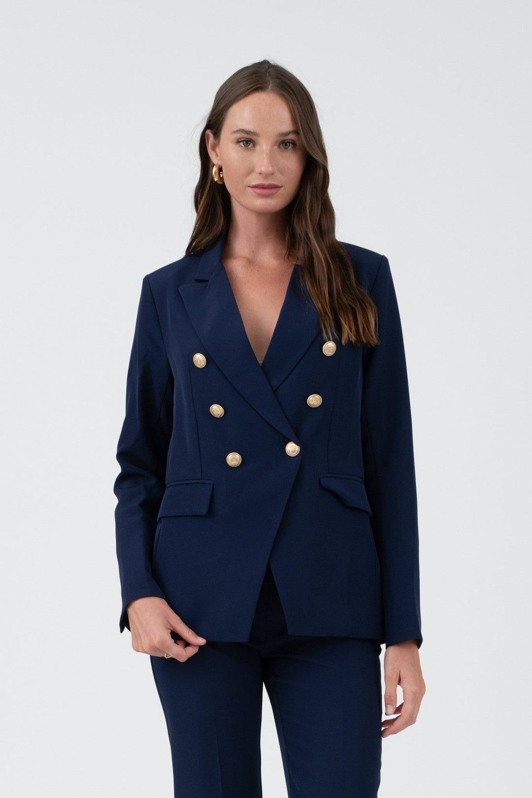 Navy Gold Hardware Button Cuff Blazer - STYLED BY ALX COUTUREBlazer