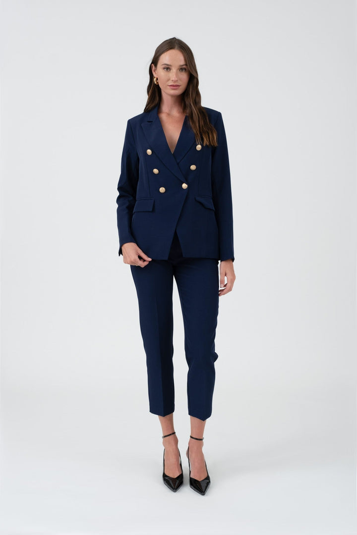Navy Gold Hardware Button Cuff Blazer - STYLED BY ALX COUTUREBlazer
