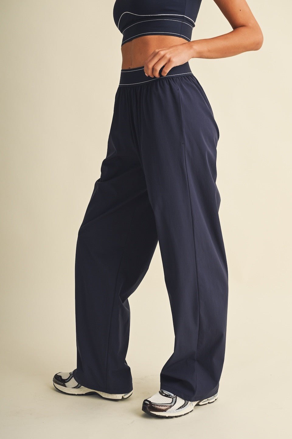 Navy Relaxed Nylon Pants - STYLED BY ALX COUTURETrack Pants