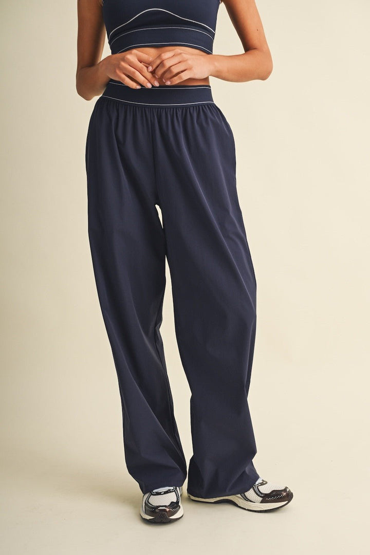 Navy Relaxed Nylon Pants - STYLED BY ALX COUTURETrack Pants