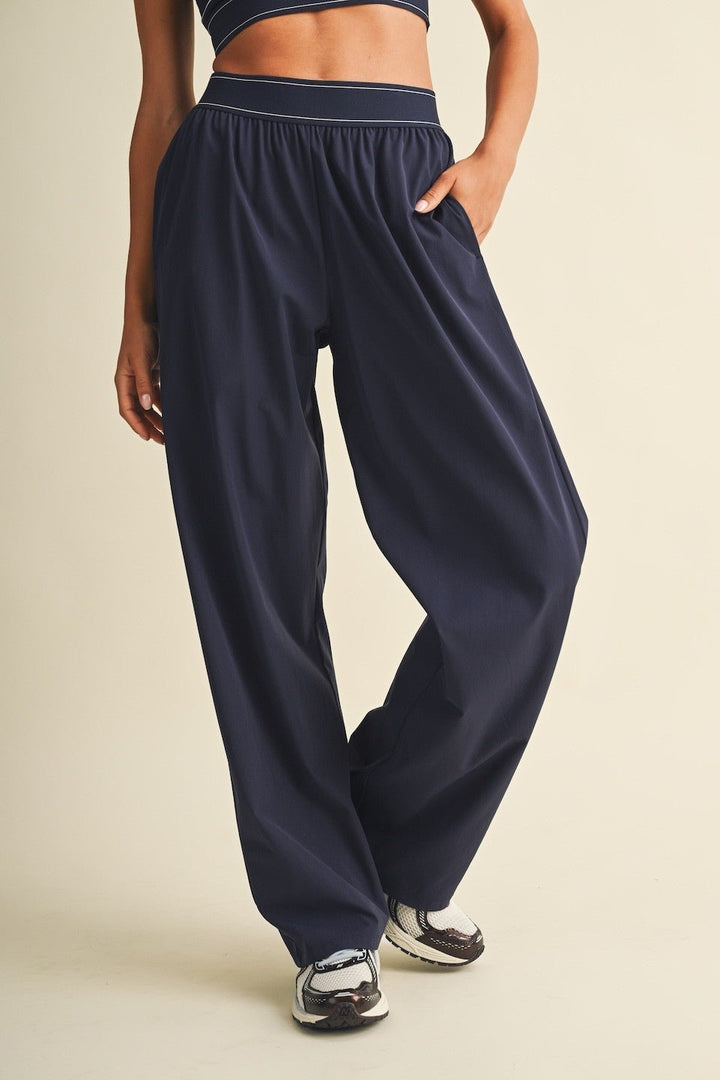 Navy Relaxed Nylon Pants - STYLED BY ALX COUTURETrack Pants