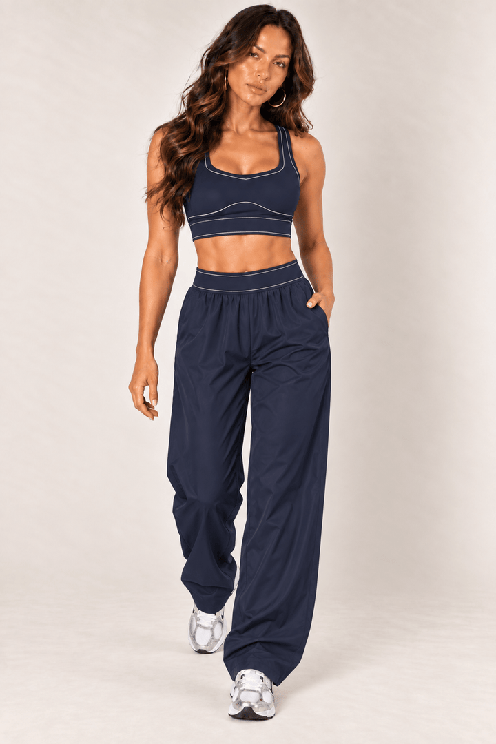 Navy Relaxed Nylon Pants With Elastic Band - STYLED BY ALX COUTURETrack Pants
