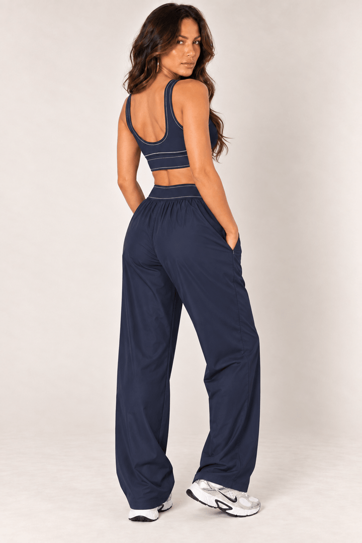 Navy Relaxed Nylon Pants With Elastic Band - STYLED BY ALX COUTURETrack Pants