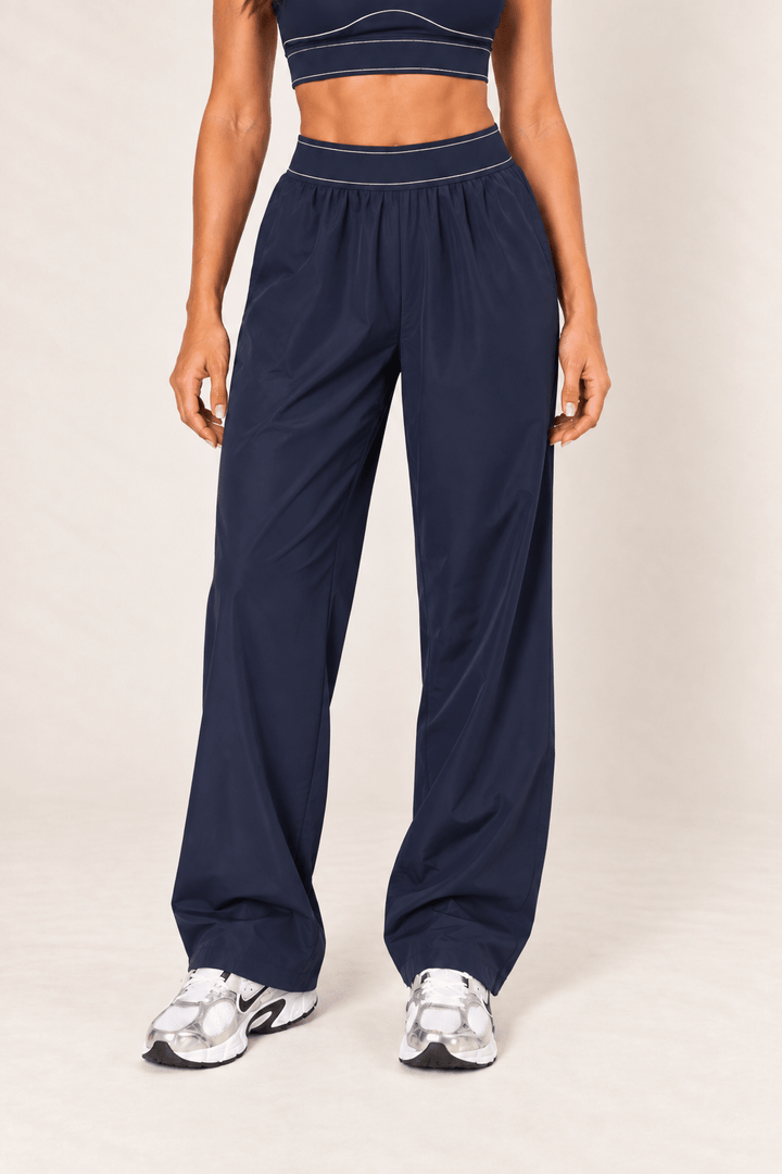 Navy Relaxed Nylon Pants With Elastic Band - STYLED BY ALX COUTURETrack Pants