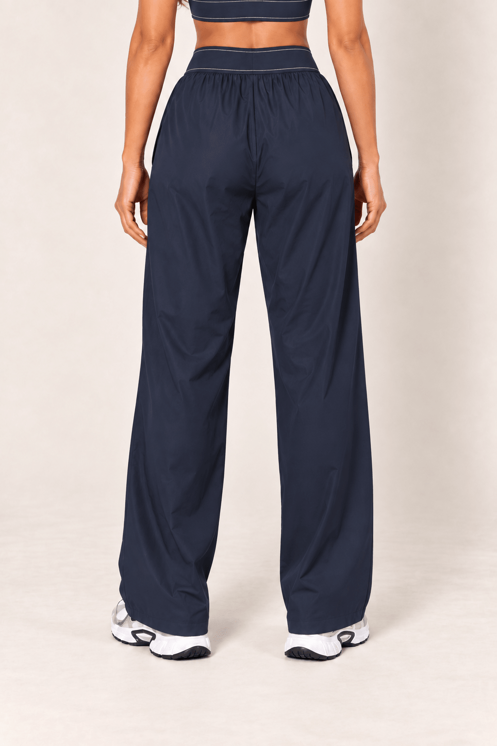 Navy Relaxed Nylon Pants With Elastic Band - STYLED BY ALX COUTURETrack Pants