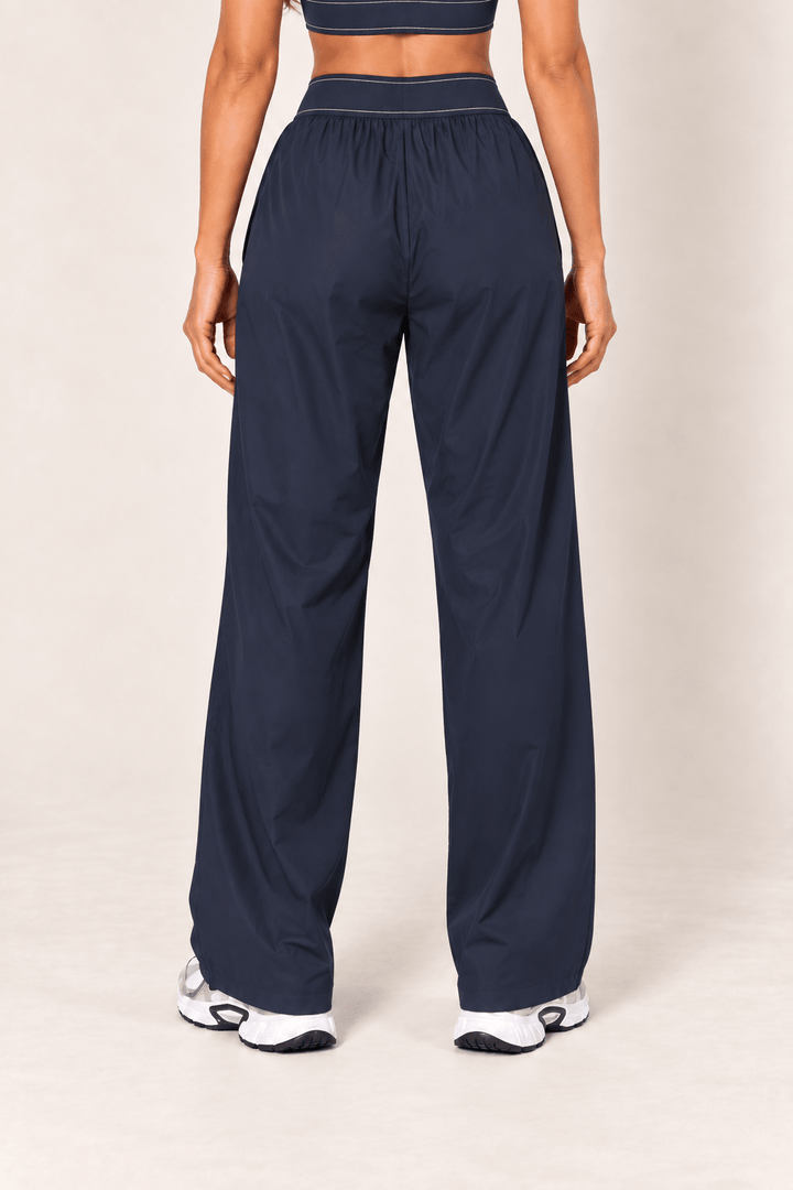 Navy Relaxed Nylon Pants With Elastic Band - STYLED BY ALX COUTURETrack Pants