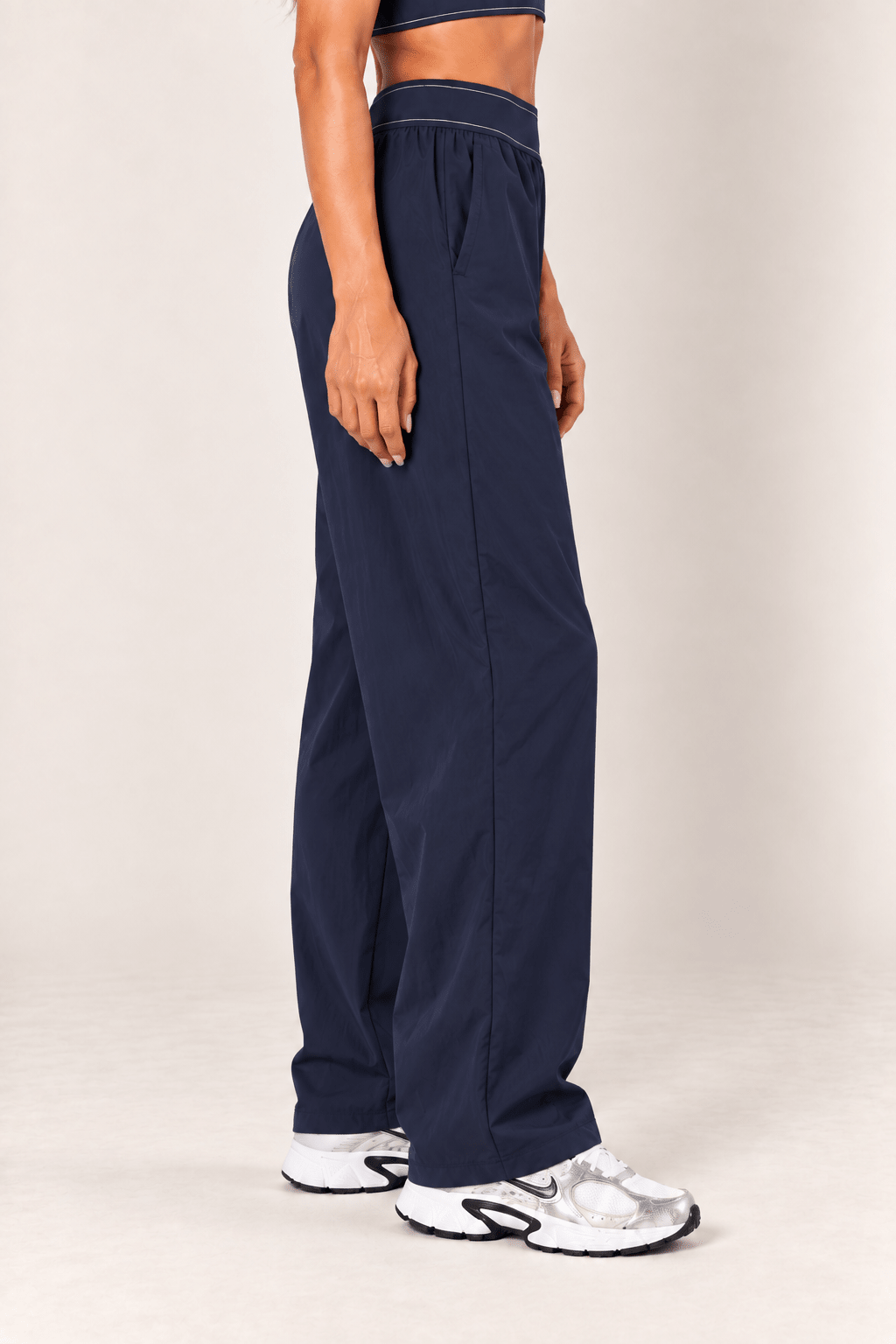 Navy Relaxed Nylon Pants With Elastic Band - STYLED BY ALX COUTURETrack Pants