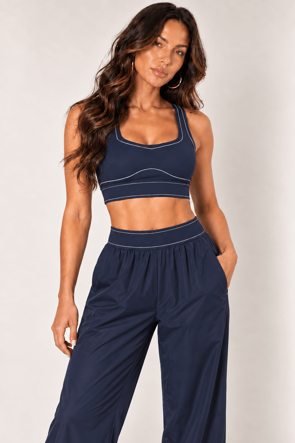 Navy Relaxed Nylon Pants With Elastic Band - STYLED BY ALX COUTURETrack Pants