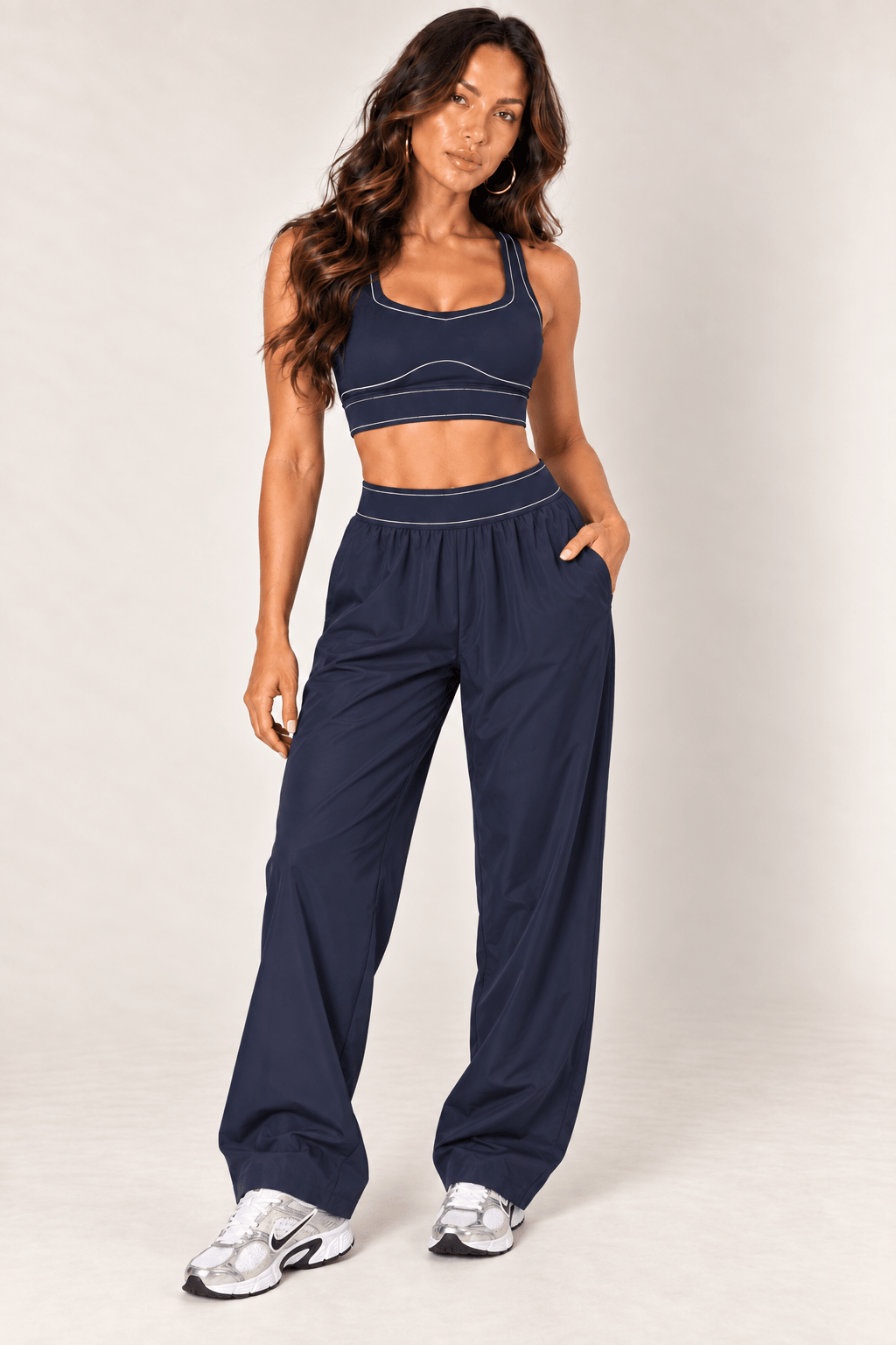 Navy Relaxed Nylon Pants With Elastic Band - STYLED BY ALX COUTURETrack Pants