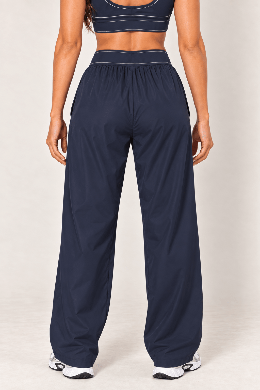 Navy Relaxed Nylon Pants With Elastic Band - STYLED BY ALX COUTURETrack Pants